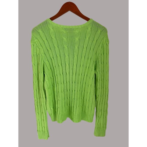 Polo Ralph Lauren XL Pima Cotton Cable Knit Sweater Neon Green Crewneck Pullover - Picture 7 of 7